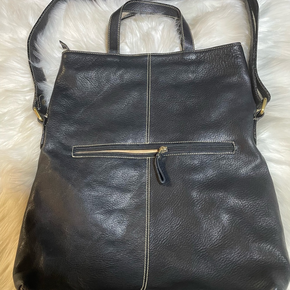 Soft Black Thick Genuine Leather Crossbody/Shoulder/Tote Bag #0097 - Picture 4 of 11